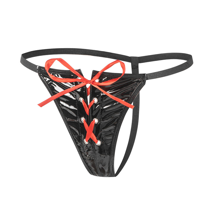 Glossy Patent Lace‑Up G‑String