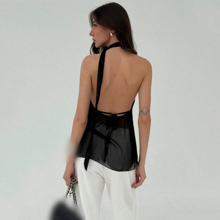 Backless Halter Keyhole Split Top