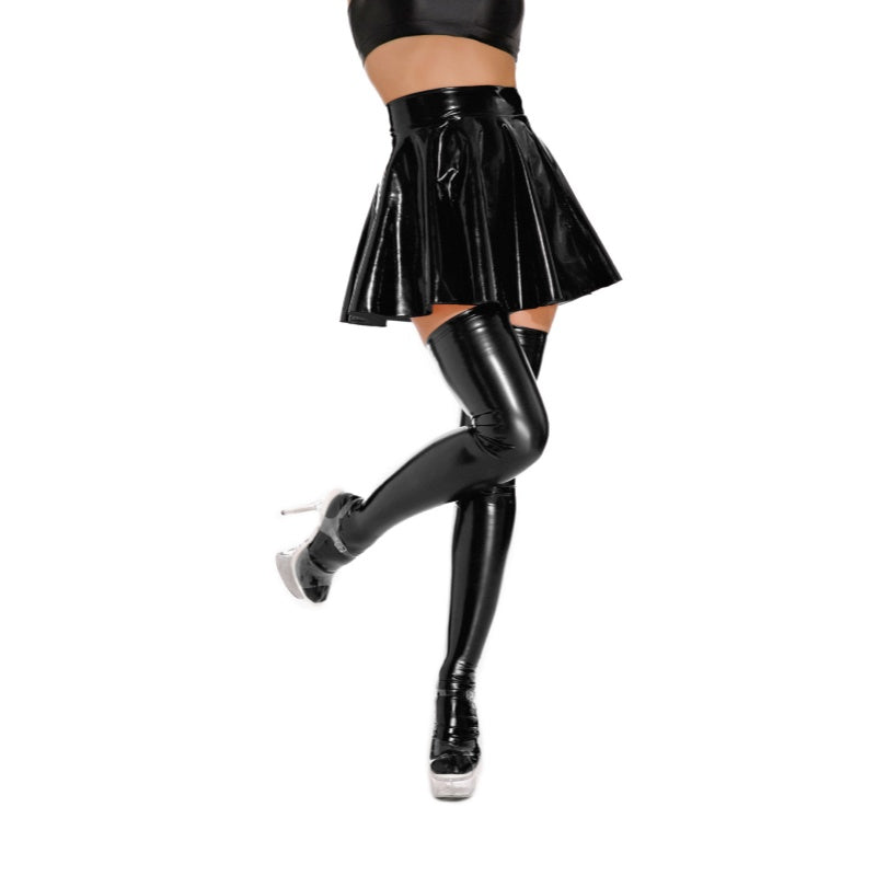 Gloss Patent High-Waist Flared Mini Skirt