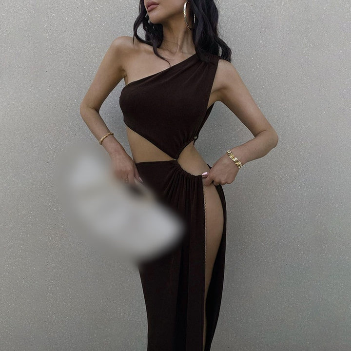 One‑Shoulder Cutout High Slit Maxi Gown