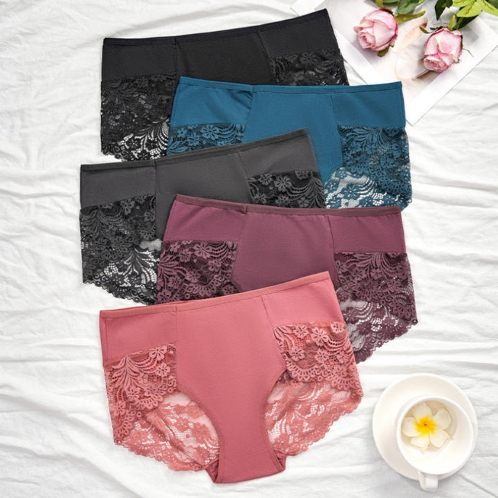 Spliced Floral Lace Mid Rise Underwear