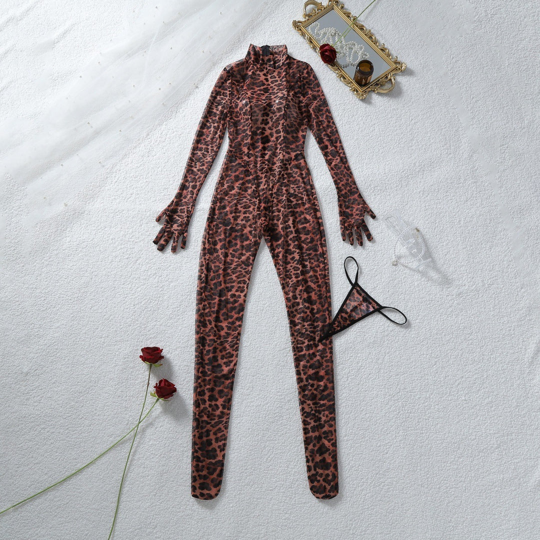 Wild Leopard Sheer Mesh Full Body Catsuit