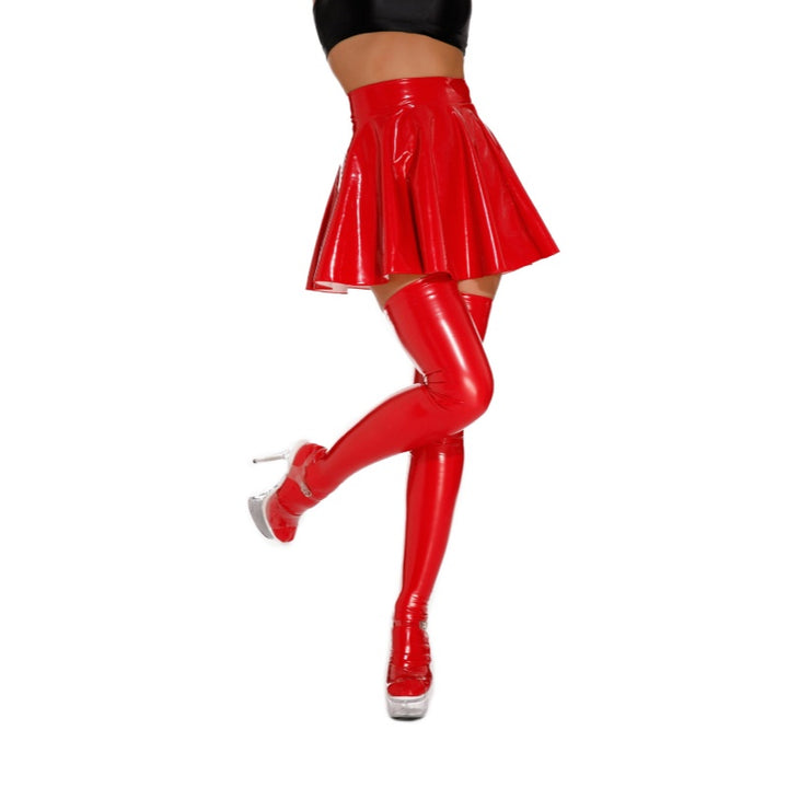 Gloss Patent High-Waist Flared Mini Skirt