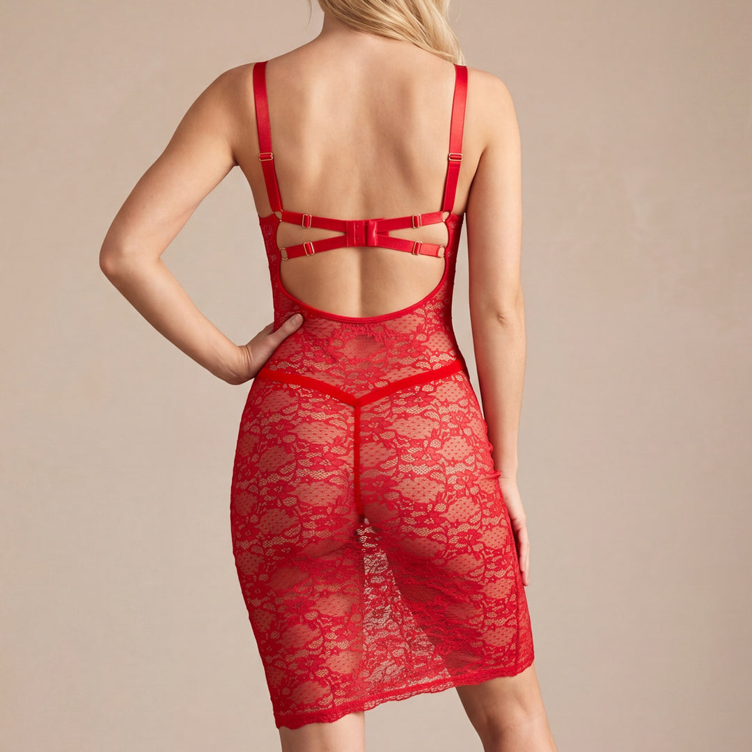 Metal Ring Sheer Lace Midi Slip Chemise