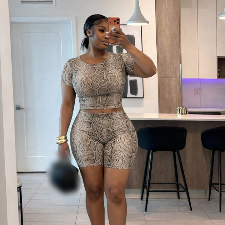 Snake Print Bodycon Short Set