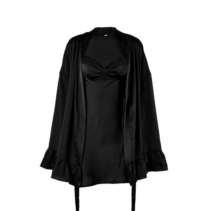 Ruffle Flare Sleeve Satin Cami Slip Lingerie