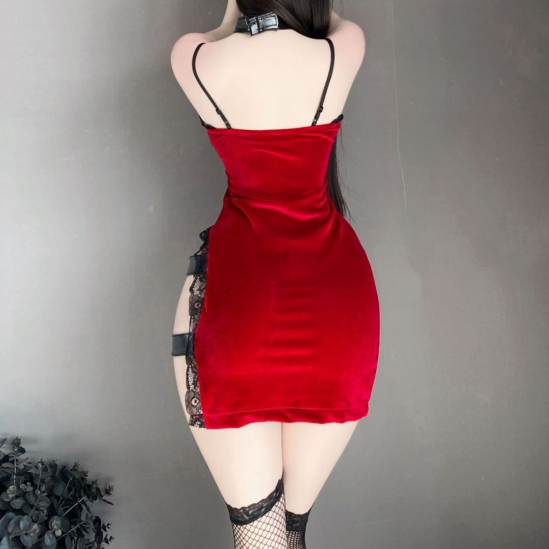 Velvet Lace Trim Slip Dress