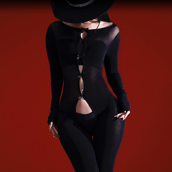 Velvet Bow Cutout Bodysuit