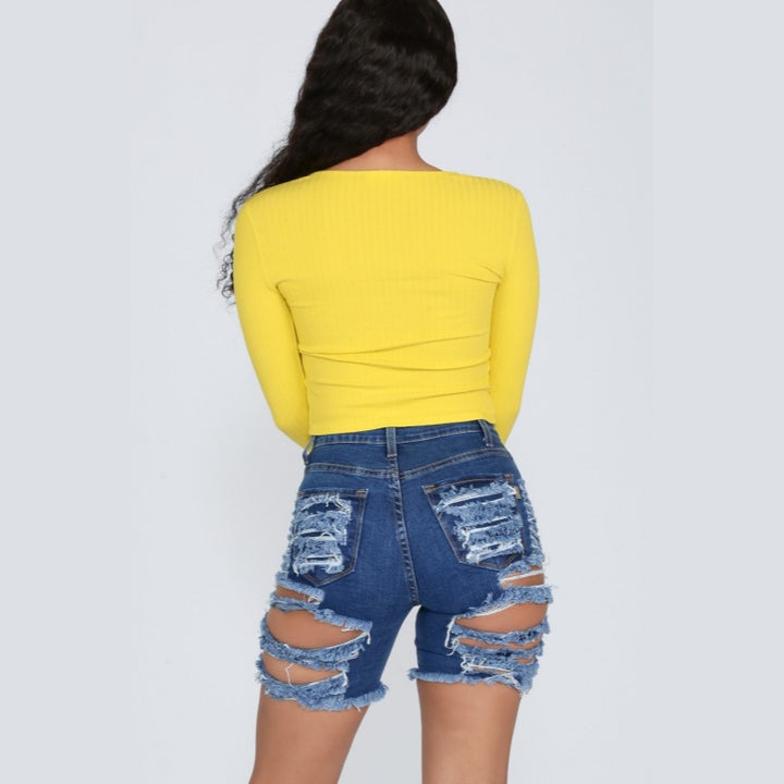 Multi Ripped Frayed Denim Shorts