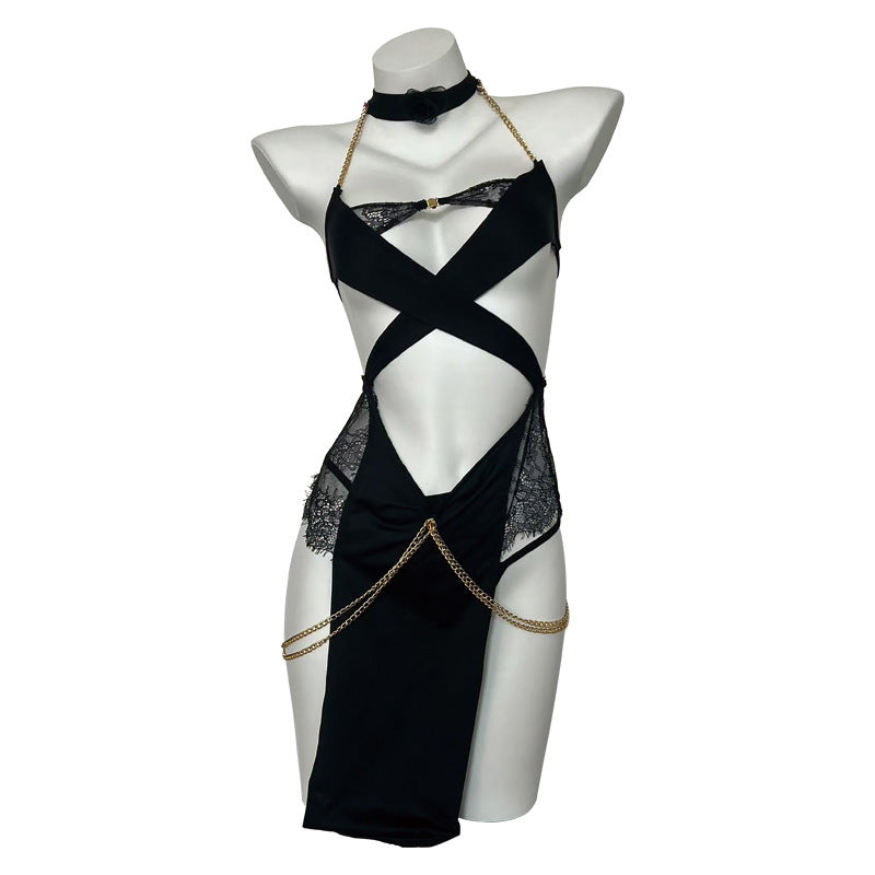 Metallic Chain Lace Spliced Dress