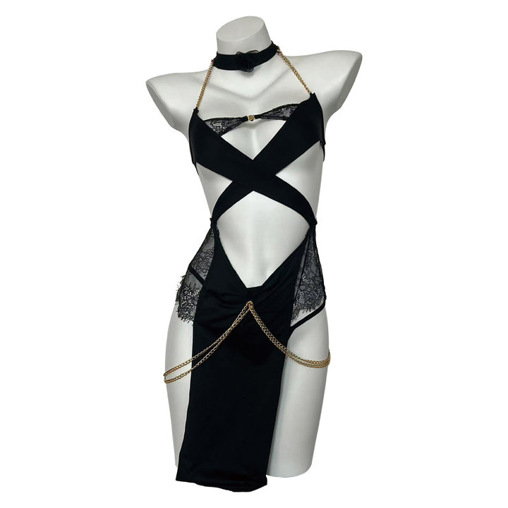 Metallic Chain Lace Spliced Dress