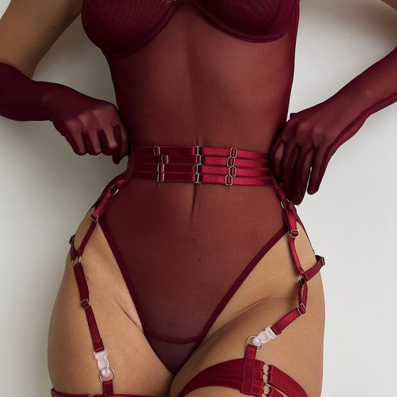 Strappy Mesh Harness Bodysuit Lingerie