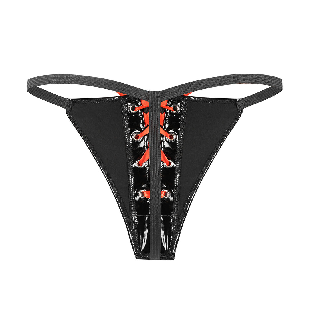Glossy Patent Lace‑Up G‑String