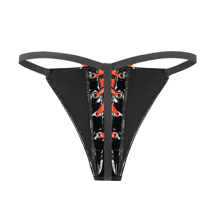 Glossy Patent Lace‑Up G‑String