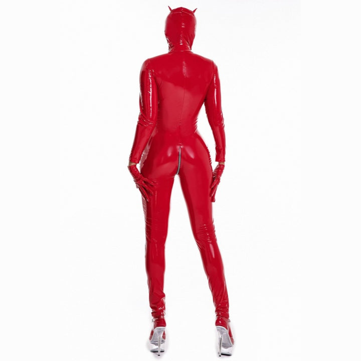 Devil Horn Glossy Zip Catsuit