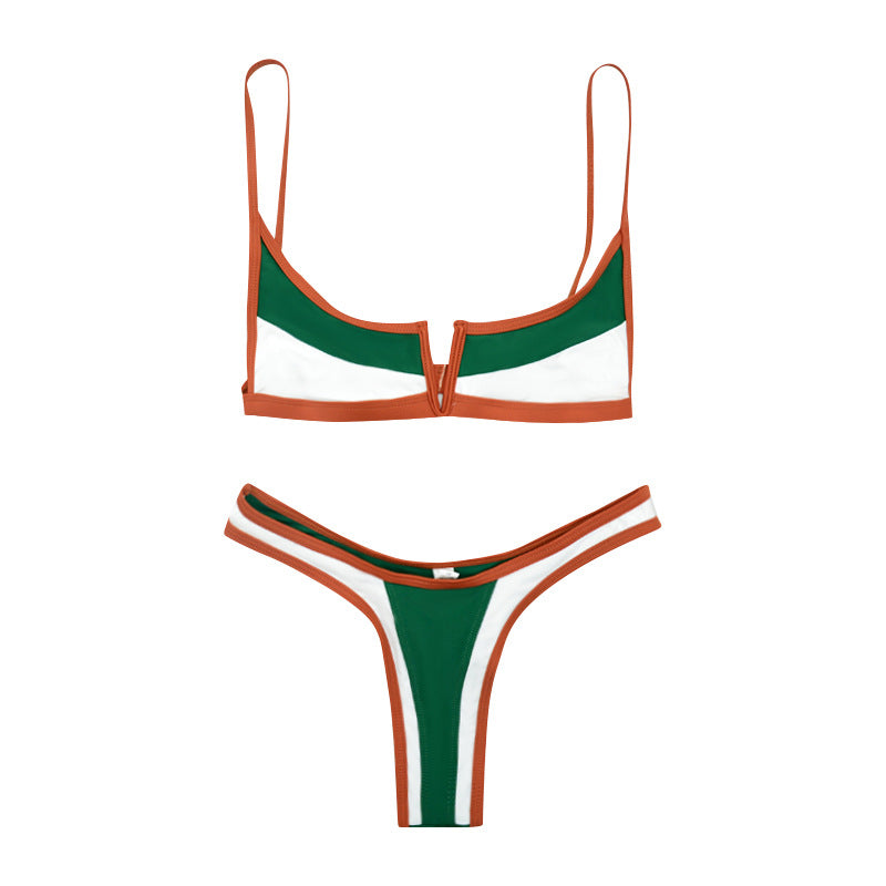 Color Block V Notch Bikini