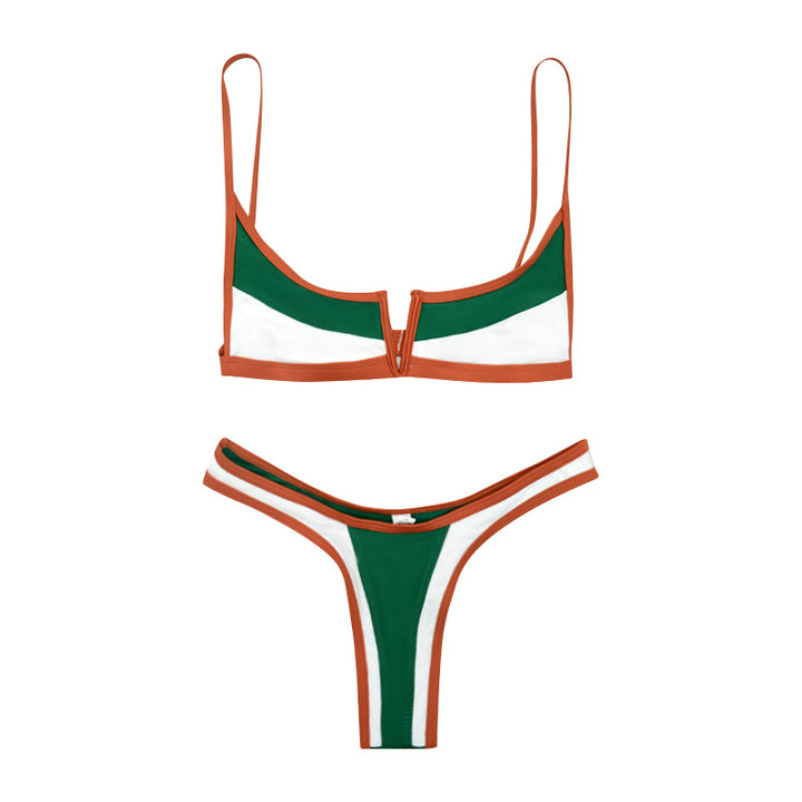 Color Block V Notch Bikini