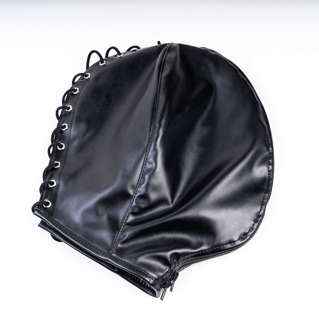 Lace-Up Zippered Leather Hood Mask