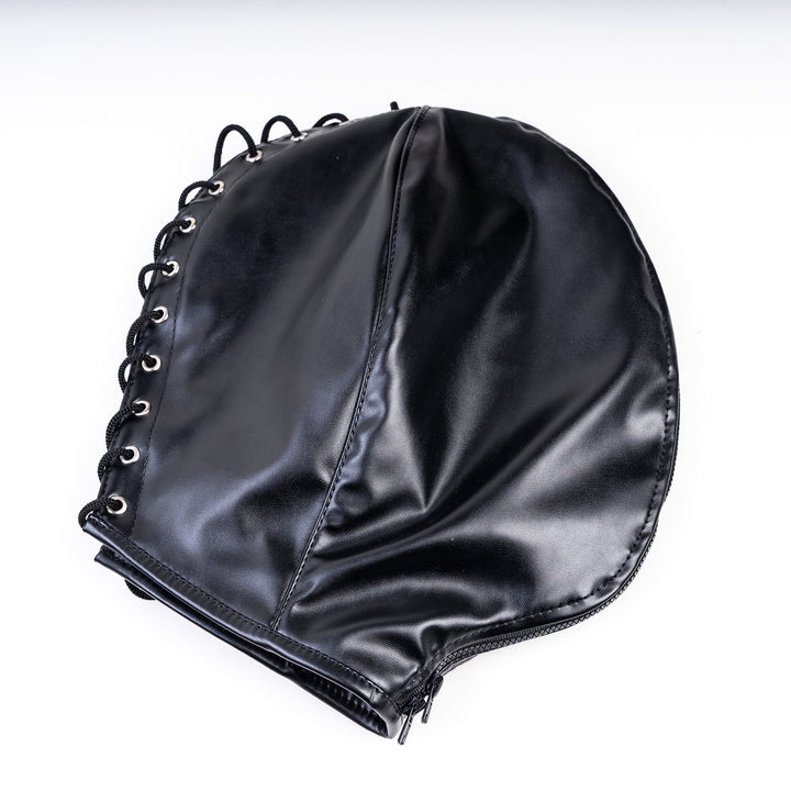 Lace-Up Zippered Leather Hood Mask