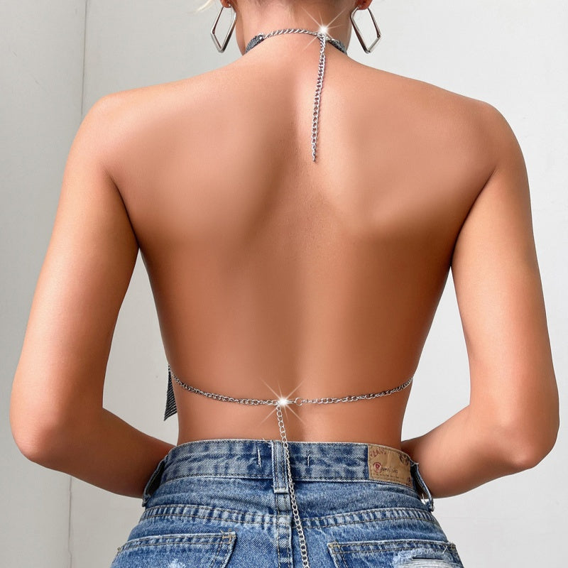 Shiny Halter Neck Crop Top