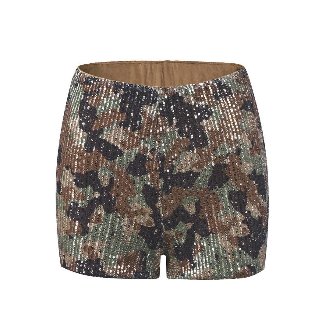Leopard Print Sequin Mini Shorts