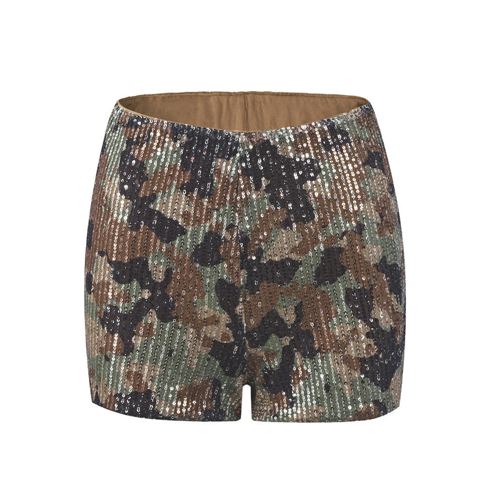 Leopard Print Sequin Mini Shorts