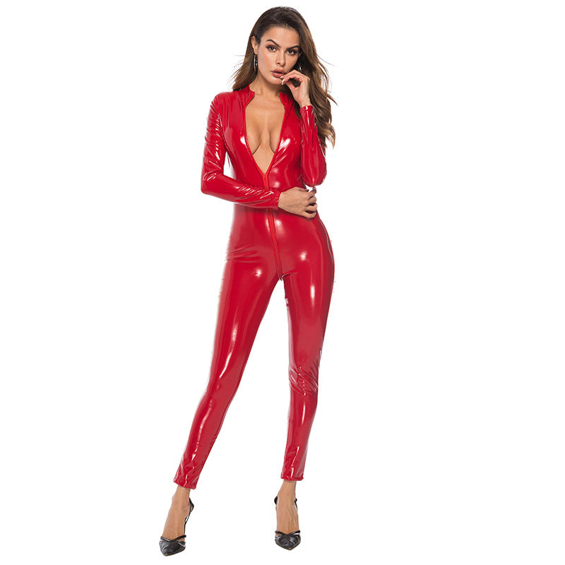 Shiny Patent Zip Bodycon Catsuit