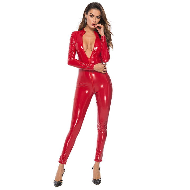 Shiny Patent Zip Bodycon Catsuit