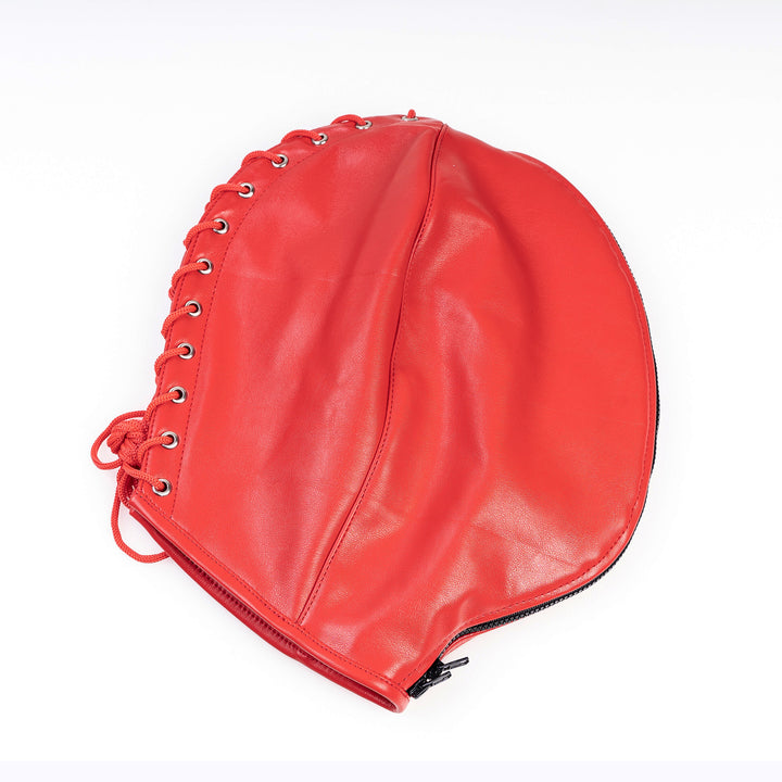 Lace-Up Zippered Leather Hood Mask