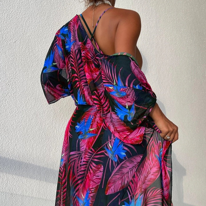 Tropical Seduction Robe Plunge Swimsuit Set