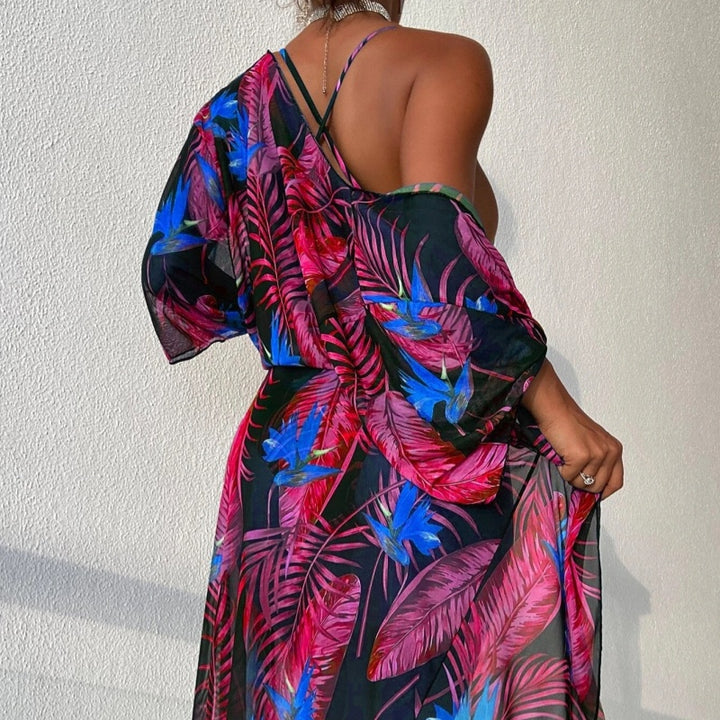 Tropical Seduction Robe Plunge Swimsuit Set