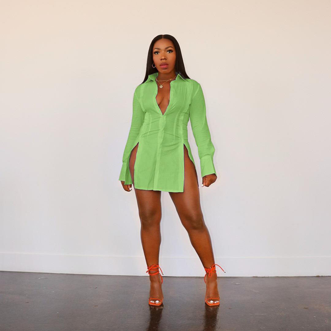 Split Hem Bodycon Shirt Dress