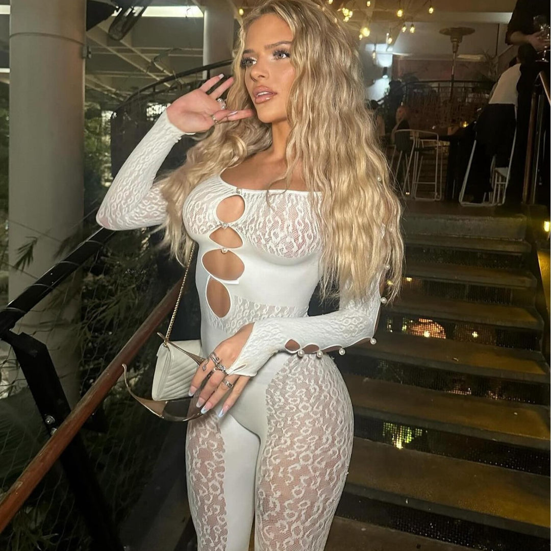 Sexy Leopard Mesh Cutout Jumpsuit