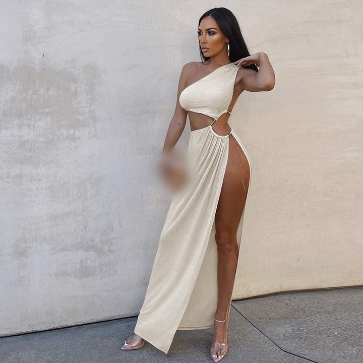 One‑Shoulder Cutout High Slit Maxi Gown