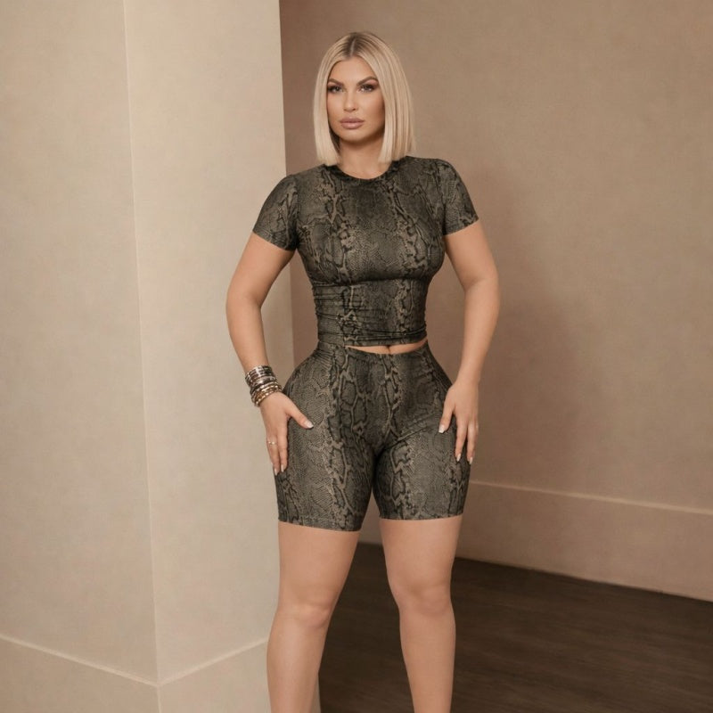 Snake Print Bodycon Short Set