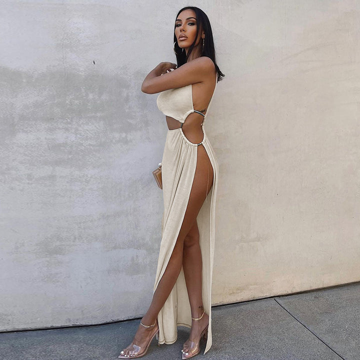 One‑Shoulder Cutout High Slit Maxi Gown