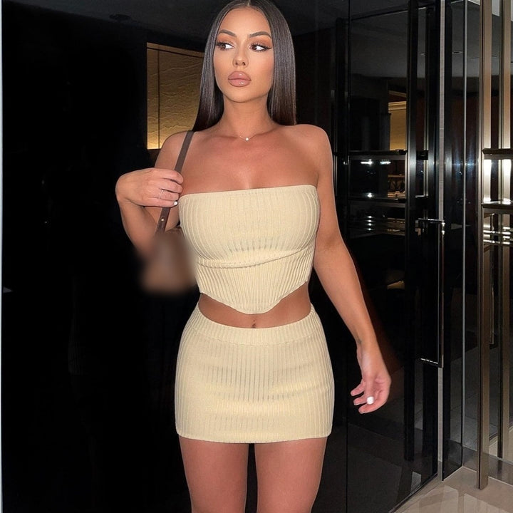 Ribbed Strapless Tube Top Mini Skirt