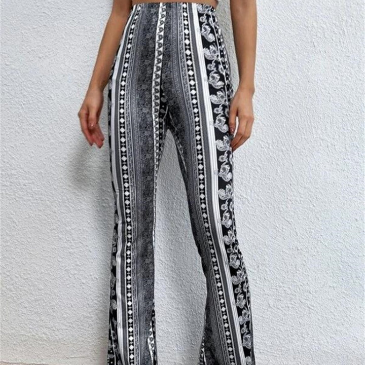 Vintage Stripe Floral Flare Trousers
