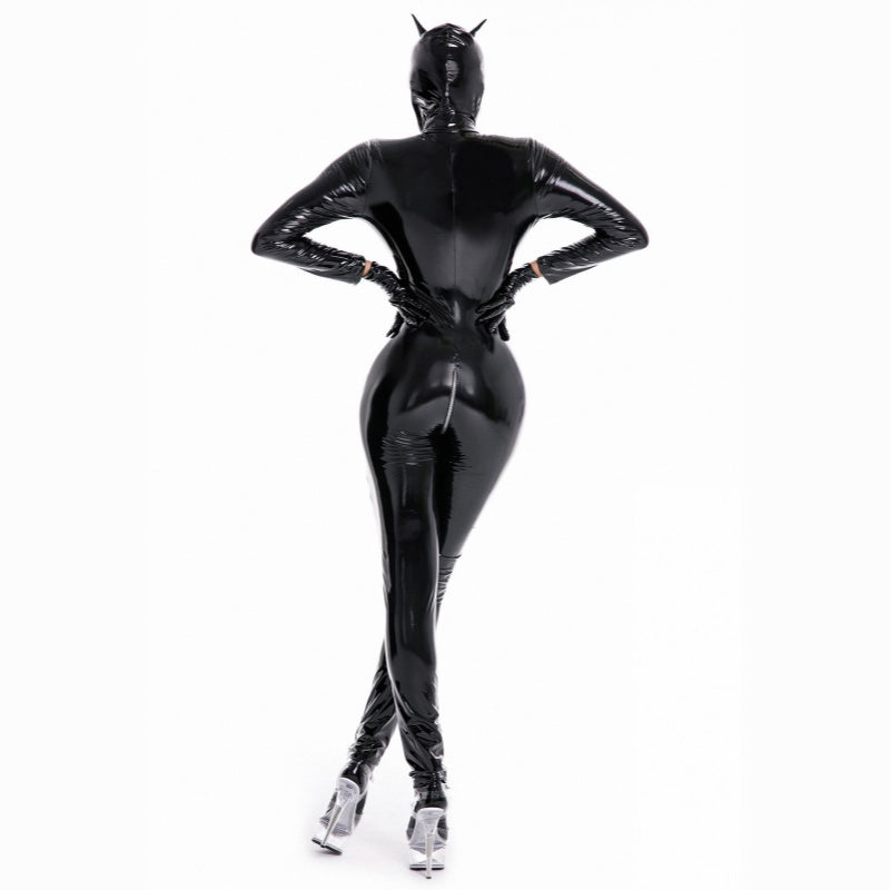 Devil Horn Glossy Zip Catsuit