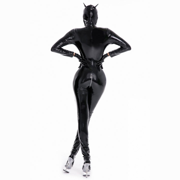 Devil Horn Glossy Zip Catsuit