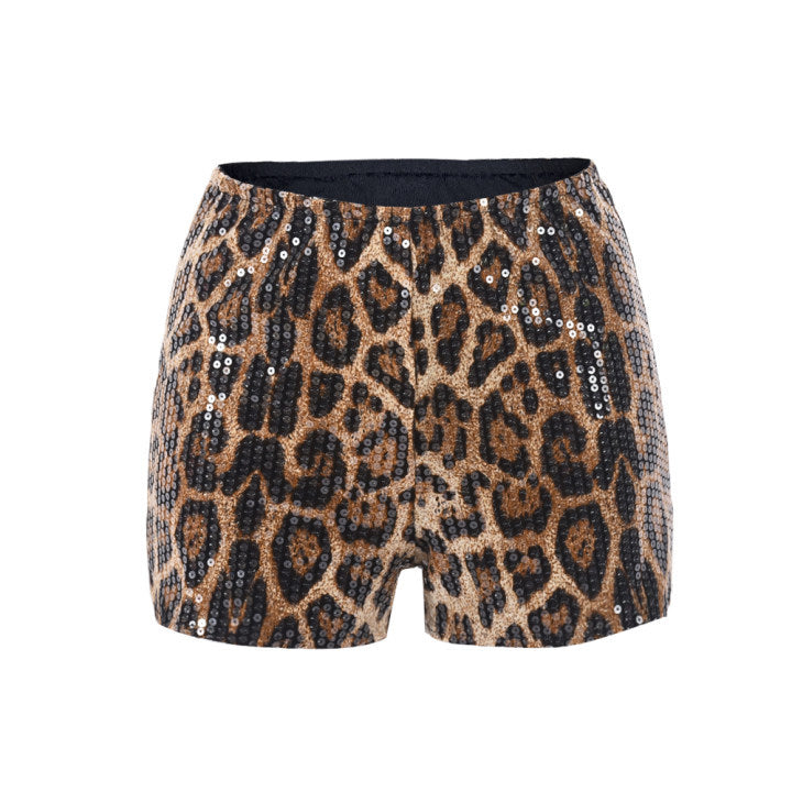 Leopard Print Sequin Mini Shorts