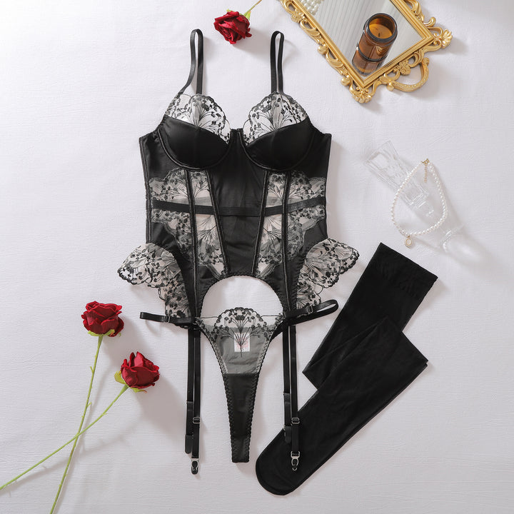 French Light Luxury Embroidered Corset Lingerie Set