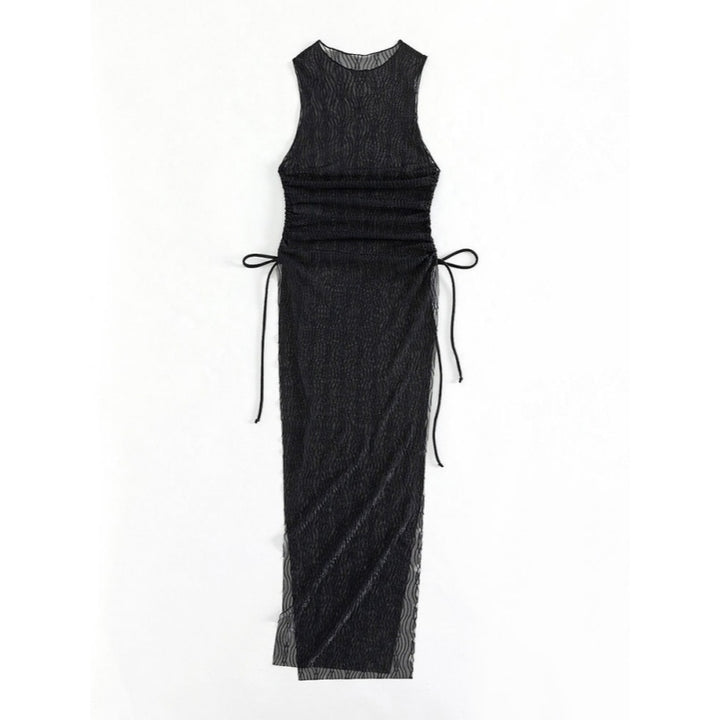Wave Mesh Halter Side Slit Beach Cover Up Maxi Dress