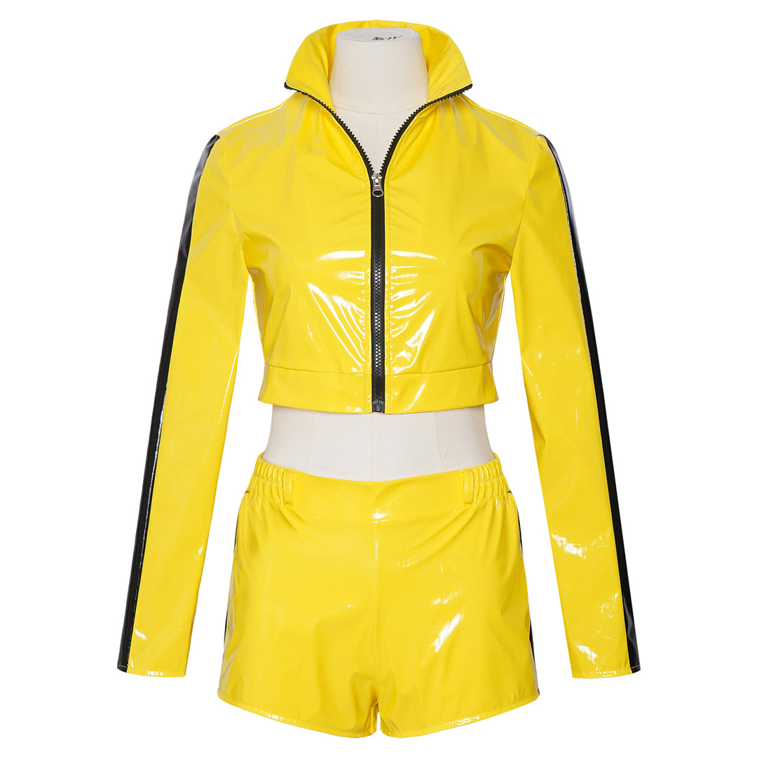 Ladies Glossy Latex Look Tracksuit