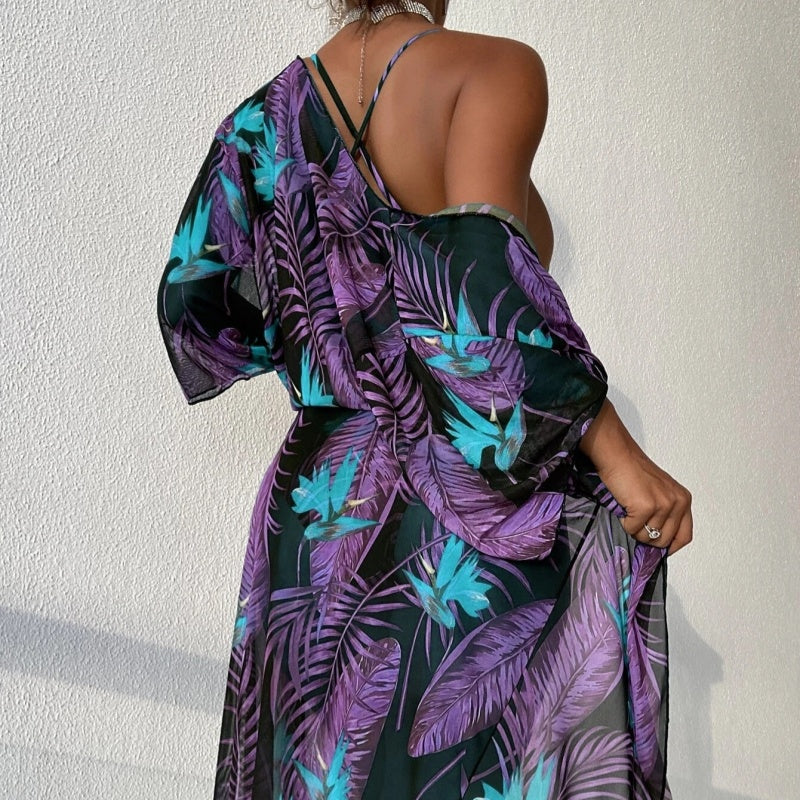 Tropical Seduction Robe Plunge Swimsuit Set