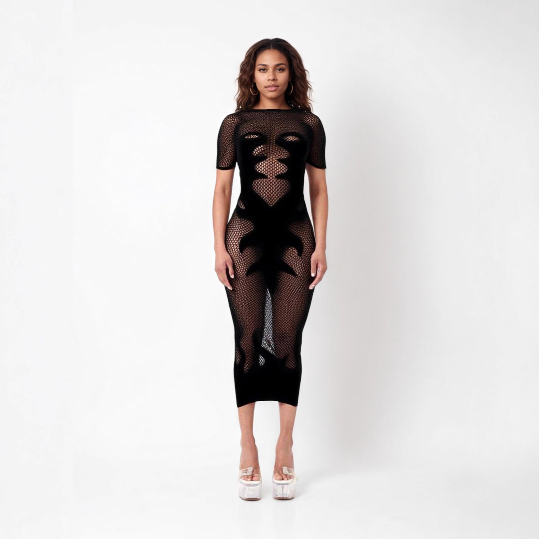 Abstract Pattern Fishnet Midi Dress