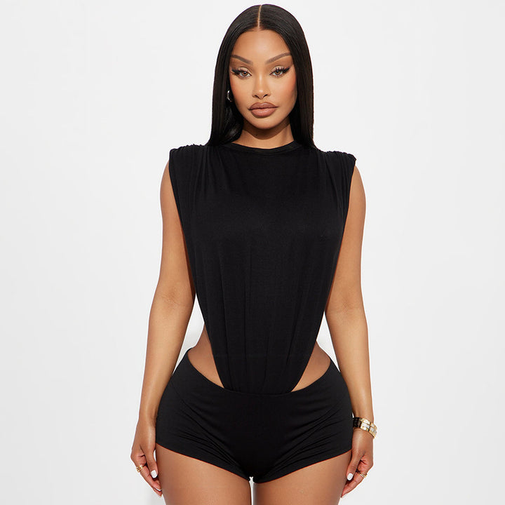 Sleeveless Round Neck Cutout Top And Shorts Outfit Set