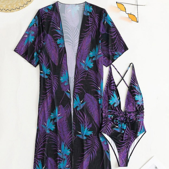 Tropical Seduction Robe Plunge Swimsuit Set