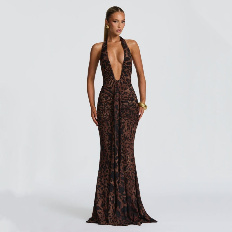 Halter Deep V Mermaid Maxi Dress