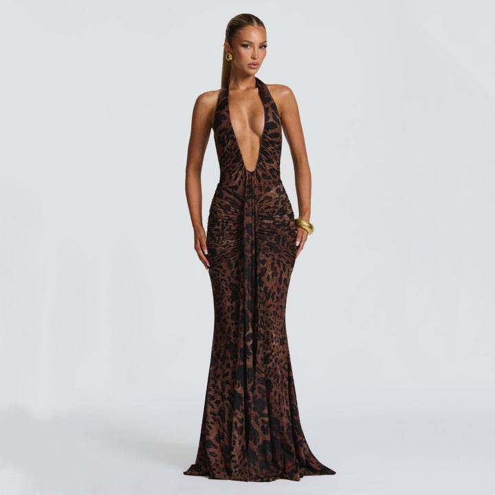 Halter Deep V Mermaid Maxi Dress